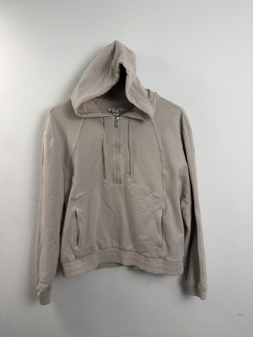 Athleta Women’s Quarter Zip Hood Pullover Woman’s Size Medium Cream